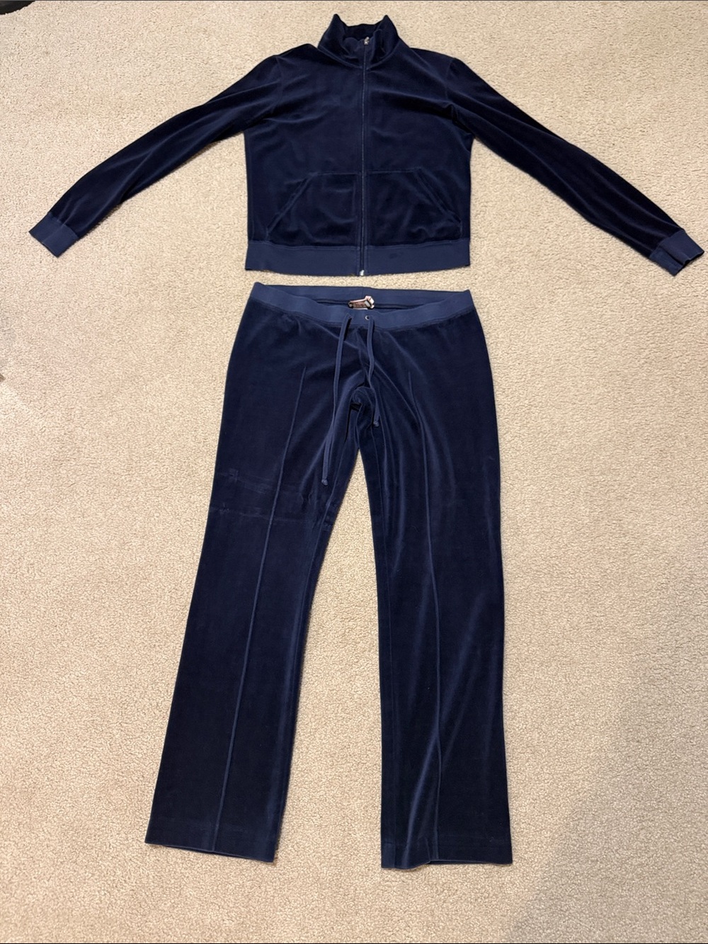 Vintage Juicy Couture Navy Velour Zip Jacket & Drawstring Pants Set